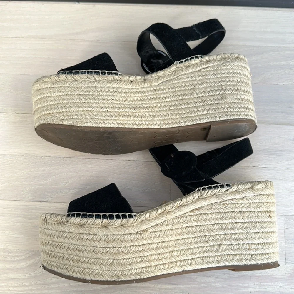 Marc Fisher Black Suede Espadrille Platform Sandal Wedges - Picture 5 of 7